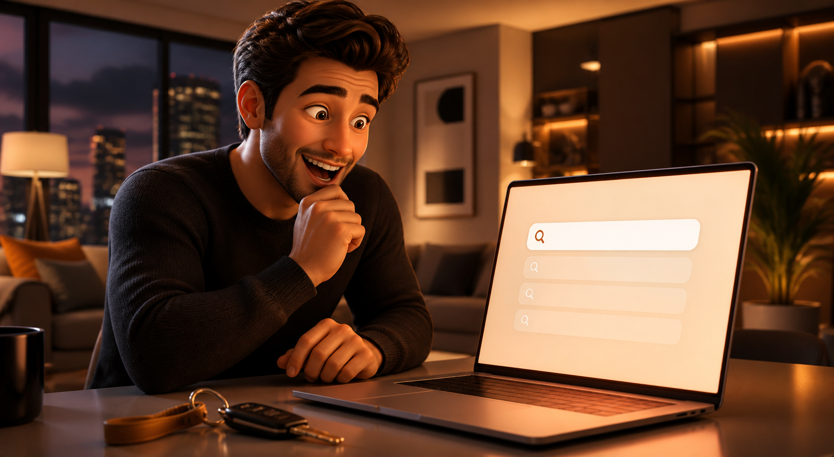 High-intent car buyer discovering a dealership through a search suggestion